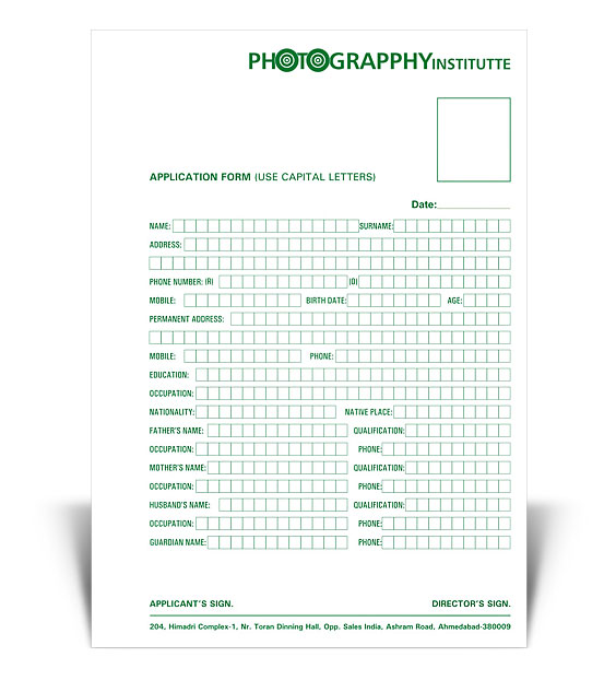 Application Form Design for Photograpphy Institutte Application Form Design for Photograpphy Institutte